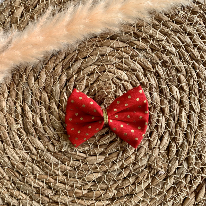 Barrette cheveux fille rouge à pois dorés - Paola