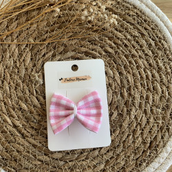 Barrette cheveux fille, rose, blanc, vichy, carreaux, été, jolie